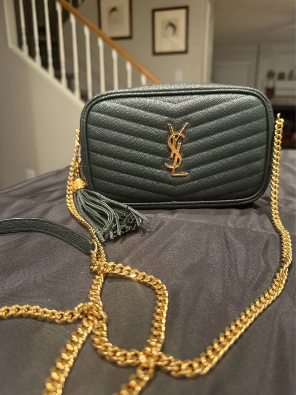 Saint Laurent Dark Olive Quilted Camera Crossbody with Gold Hardware - Picture 3 of 15